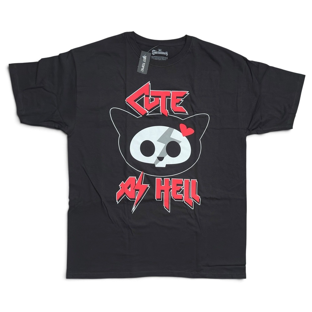 Skelanimals Kit Cat Cute As Hell Shirt Hot Topic Black Graphic Tee Emo Goth XL
